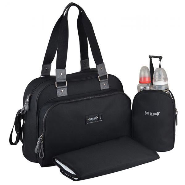 Baby an Bord – Wickeltasche – urbane klassische schwarze Tasche – 2 Fächer mit großer Reißverschlussöffnung – 7 Taschen – Essenstasche – Matte